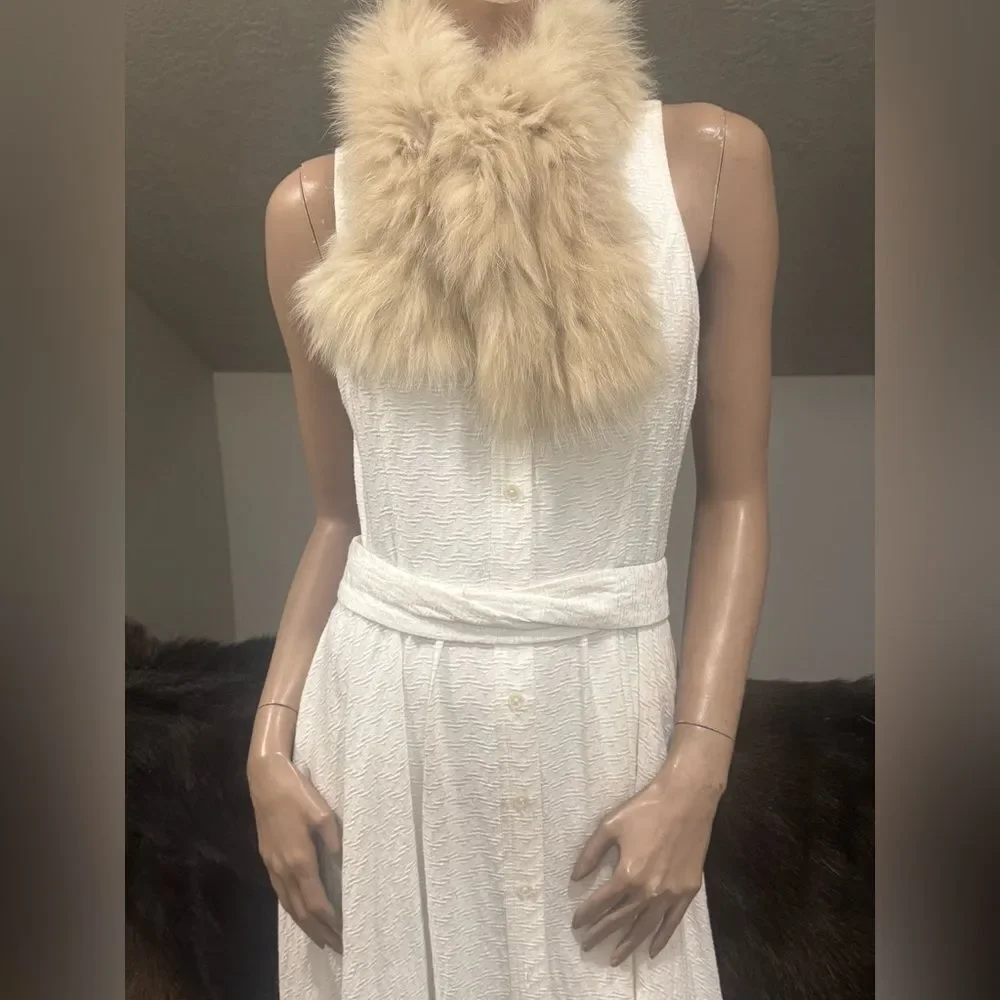 Real Fox Fur Scarf, Soft & Cozy Knitted Fox Fur Scarf, Beige Fox fur Collar